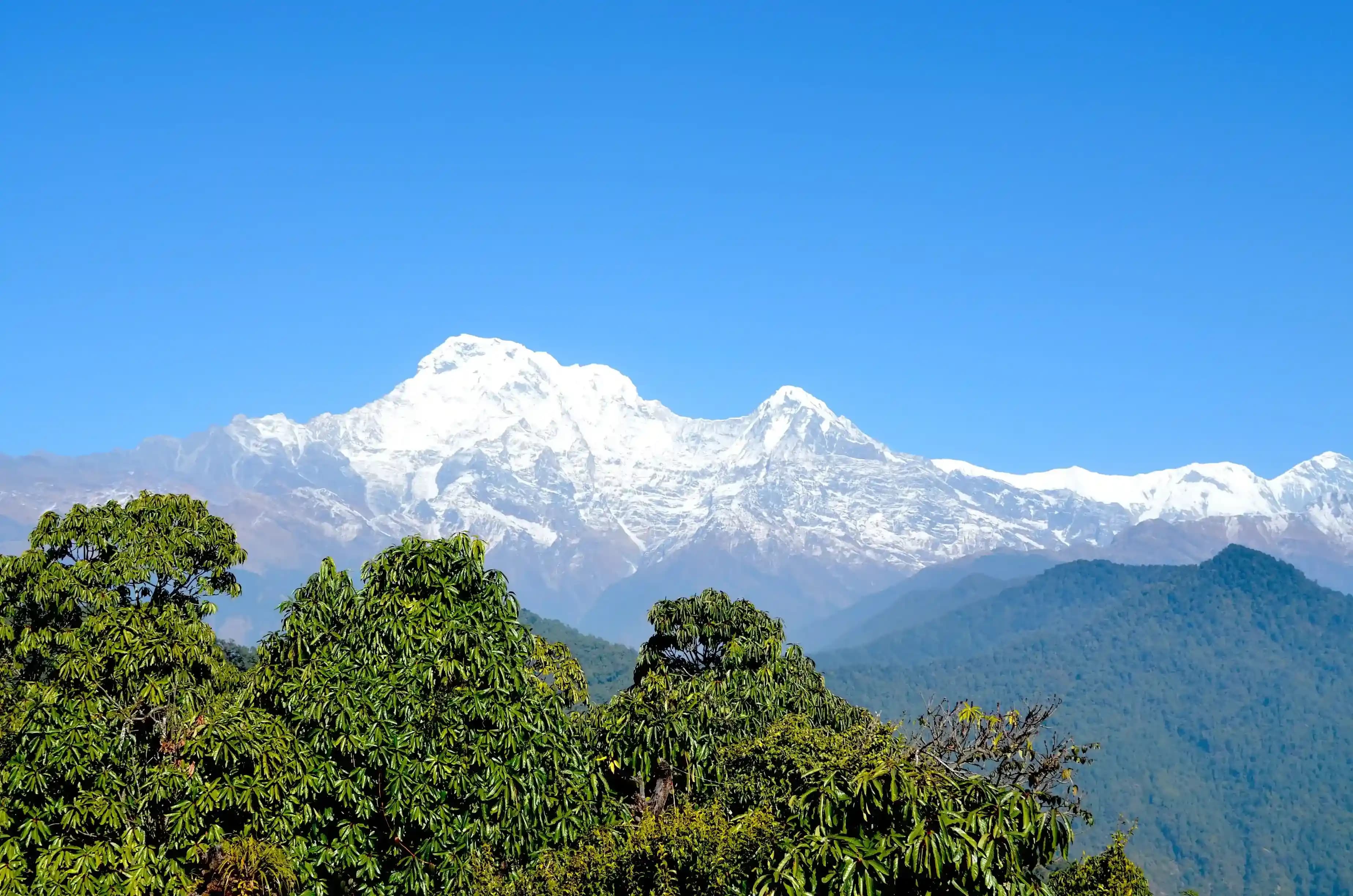 Annapurna mountain range and other surroundings peaks seen from Australian Base Camp