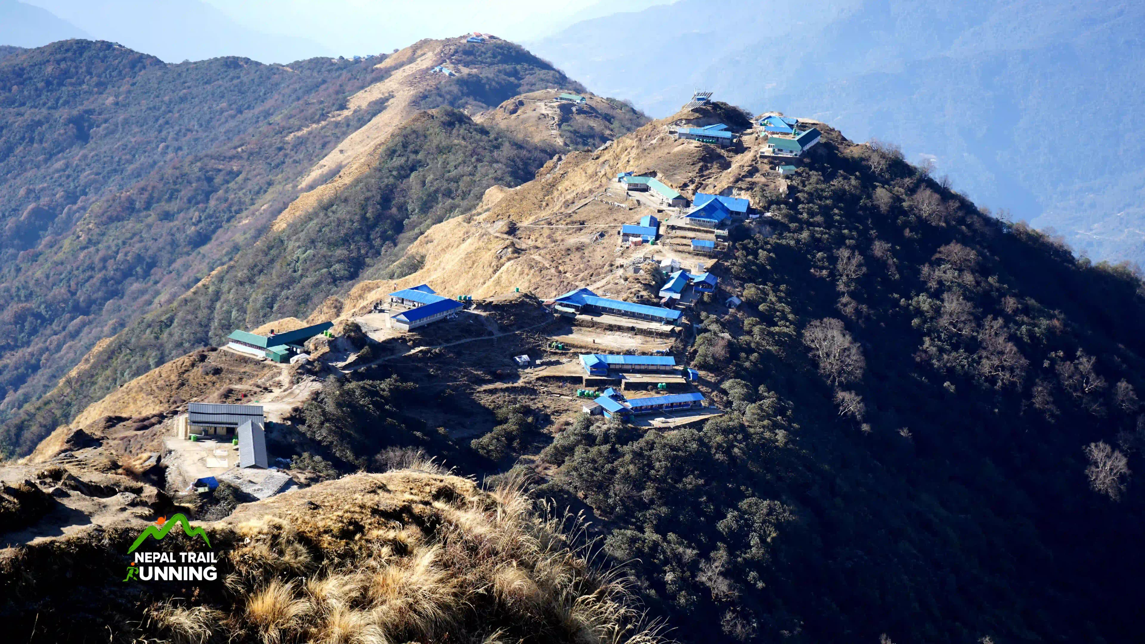 the line of teahouses seen from the High Camp viewpoint.