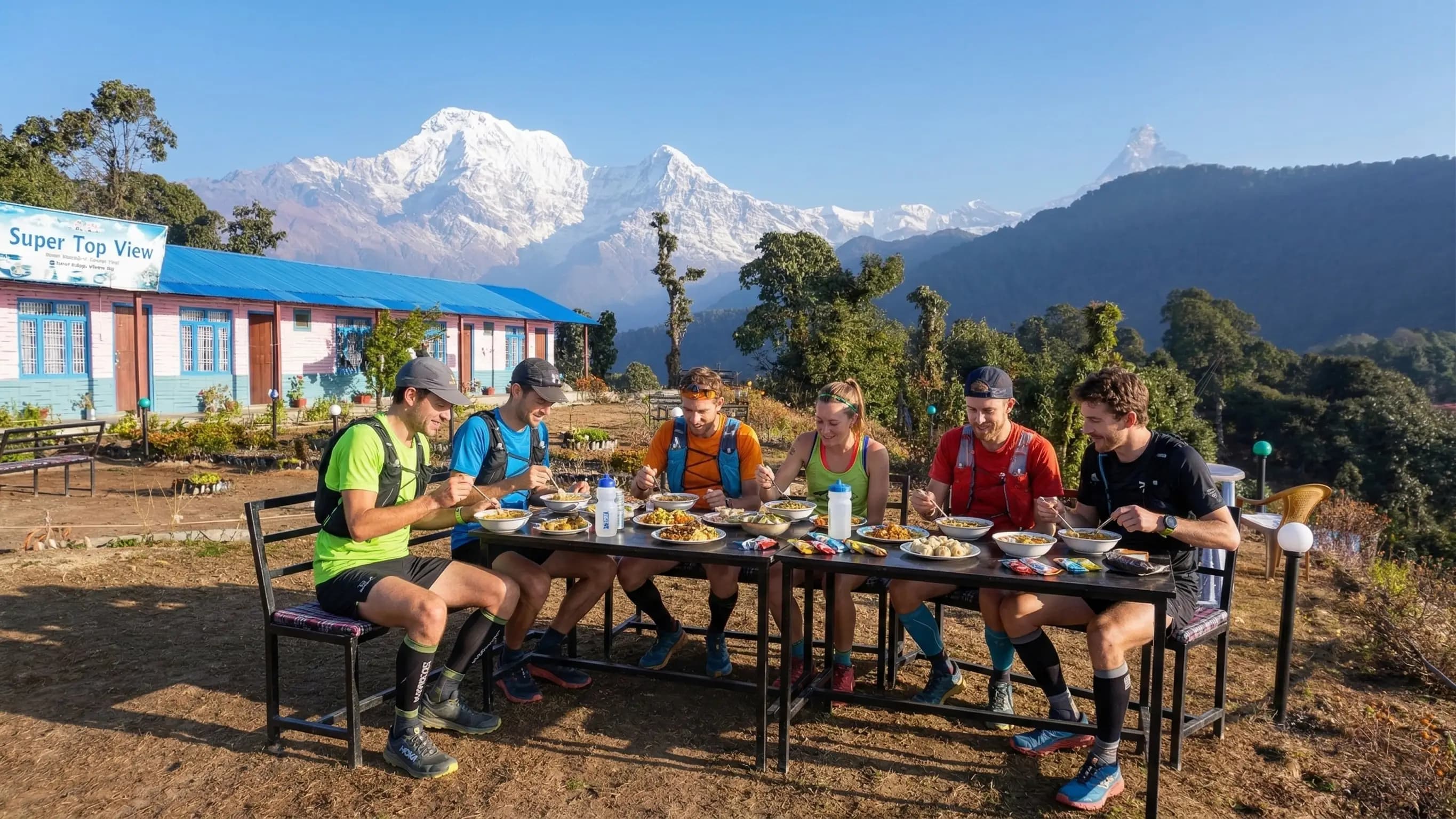 Runners having lunch at pitam deurali