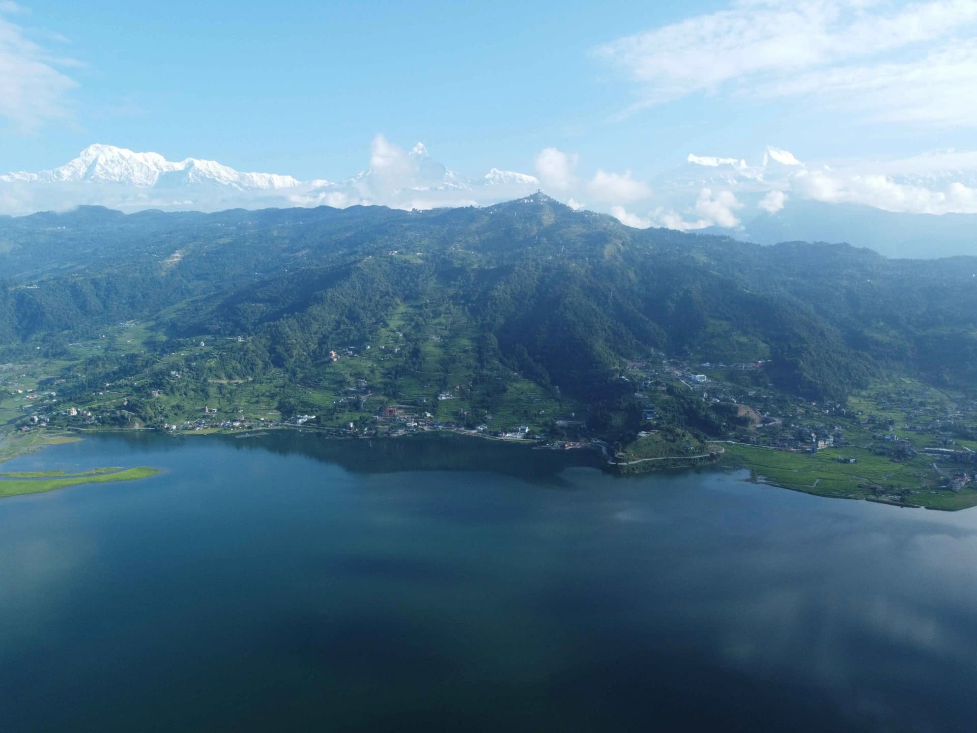 Fewa lake and green hills